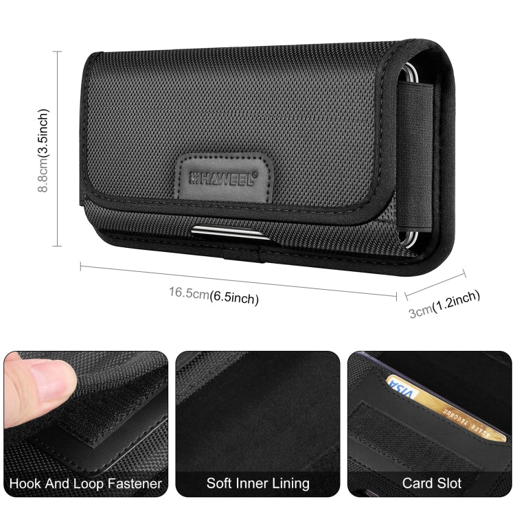 HAWEEL 4.7-6.1 inch Nylon Cloth Phone Belt Clip Horizontal Carrying Pouch with Card Slot (Black) -  by HAWEEL | Online Shopping UK | buy2fix