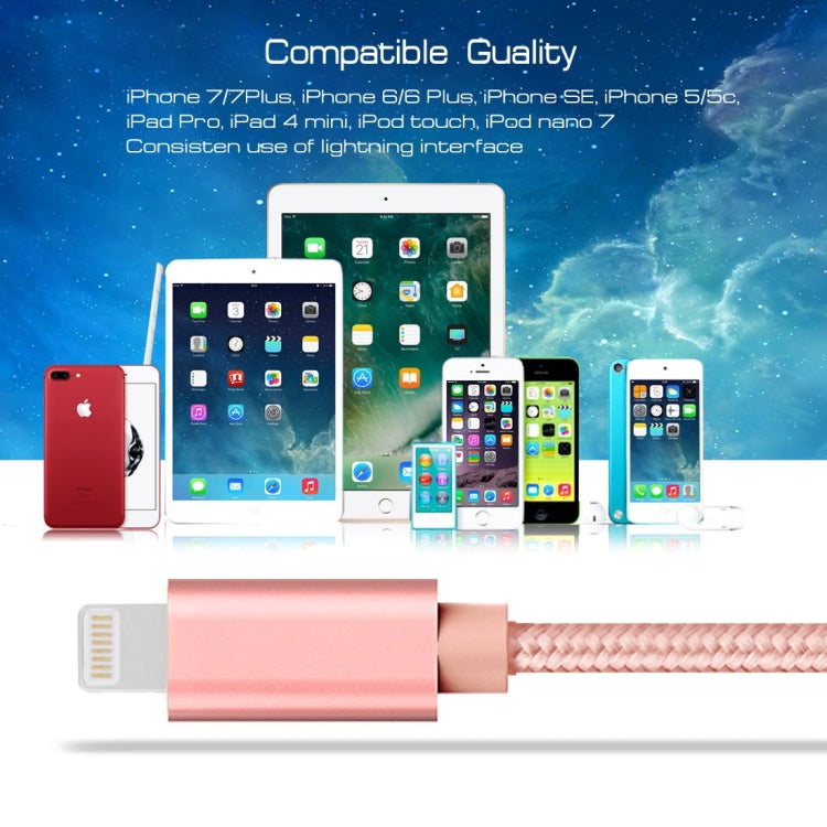 3m 3A Woven Style Metal Head 8 Pin to USB Data / Charger Cable(Rose Gold) - Normal Style Cable by buy2fix | Online Shopping UK | buy2fix