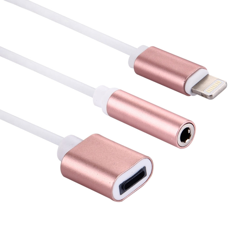 10cm 8 Pin Female & 3.5mm Audio Female to 8 Pin Male Charger&#160;Adapter Cable, Support All IOS Systems(Rose Gold) - Earphone Adapter by buy2fix | Online Shopping UK | buy2fix