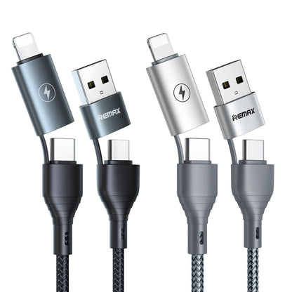 REMAX RC-011 1.2m 2.4A 4-in-1 USB to USB-C / Type-Cx2 + 8 Pin Fast Charging Data Cable(Silver) - Multifunction Cable by REMAX | Online Shopping UK | buy2fix