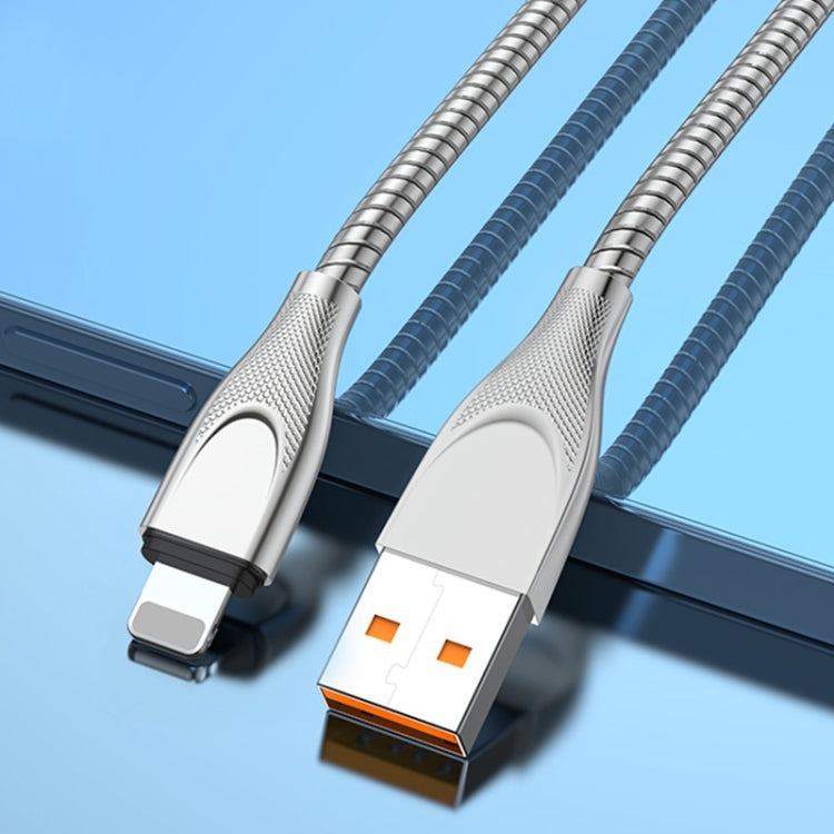 ADC-009 USB to 8 Pin Zinc Alloy Hose Fast Charging Data Cable, Cable Length: 1m (Silver) - Normal Style Cable by buy2fix | Online Shopping UK | buy2fix