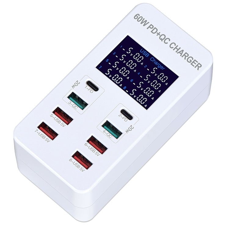 A8T 60W 8 Ports USB + QC3.0 + PD Type-C Smart Charging Station with Digital Display AC100-240V, AU Plug - Multifunction Charger by buy2fix | Online Shopping UK | buy2fix