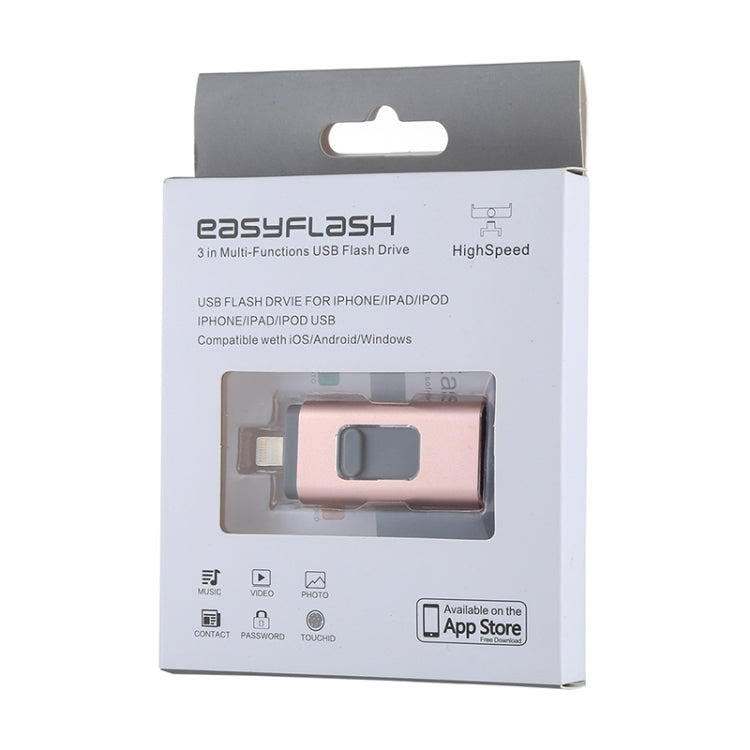 easyflash RQW-01B 3 in 1 USB 2.0 & 8 Pin & Micro USB 128GB Flash Drive(Rose Gold) - U Disk & Card Reader by buy2fix | Online Shopping UK | buy2fix