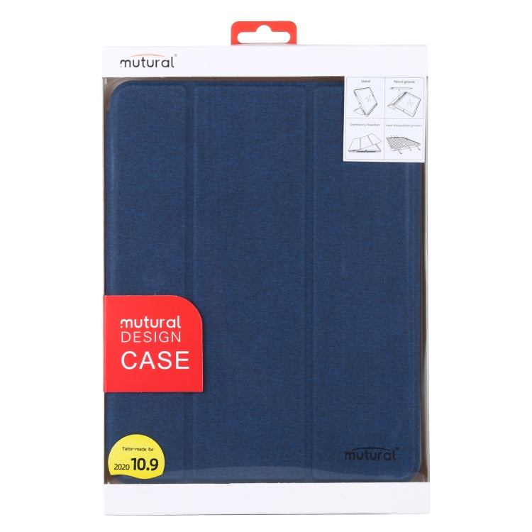 Mutural YASHI Series TPU + PU Cloth Pattern Texture Horizontal Flip Leather Case with Three-folding Holder & Pen Slot & Wake-up / Sleep Function For iPad Air 2022 / 2020 10.9(Blue) - iPad Air (2022) / (2020) 10.9 Cases by Mutural | Online Shopping UK | buy2fix