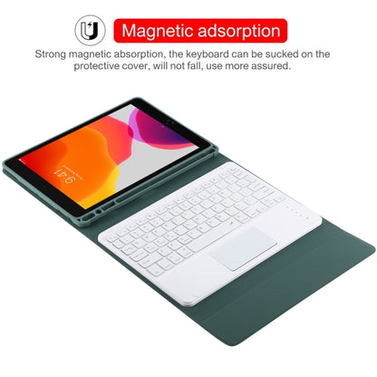 TG-102BC Detachable Bluetooth White Keyboard + Microfiber Leather Tablet Case for iPad 10.2 inch / iPad Air (2019), with Touch Pad & Pen Slot & Holder(Dark Green) - For iPad Air by buy2fix | Online Shopping UK | buy2fix