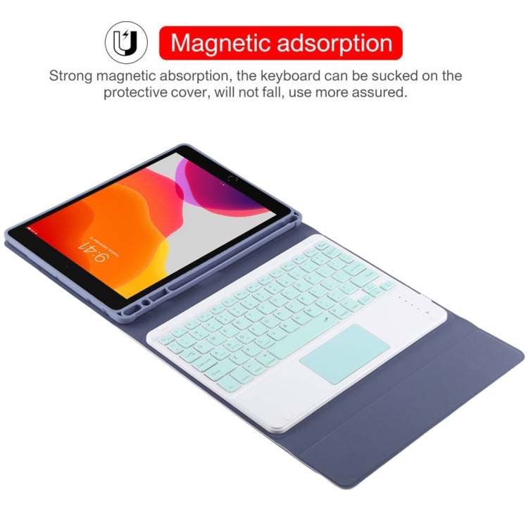 TG-102BC Detachable Bluetooth Green Keyboard + Microfiber Leather Tablet Case for iPad 10.2 inch / iPad Air (2019), with Touch Pad & Pen Slot & Holder (Purple) - For iPad Air by buy2fix | Online Shopping UK | buy2fix