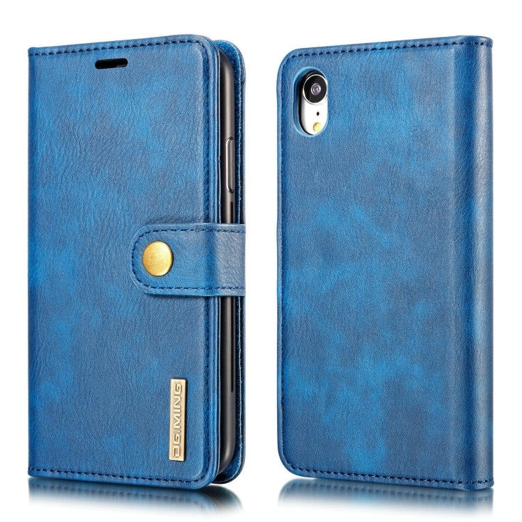 For iPhone XR DG.MING Crazy Horse Texture Flip Detachable Magnetic Leather Case with Holder & Card Slots & Wallet (Blue) - More iPhone Cases by DG.MING | Online Shopping UK | buy2fix