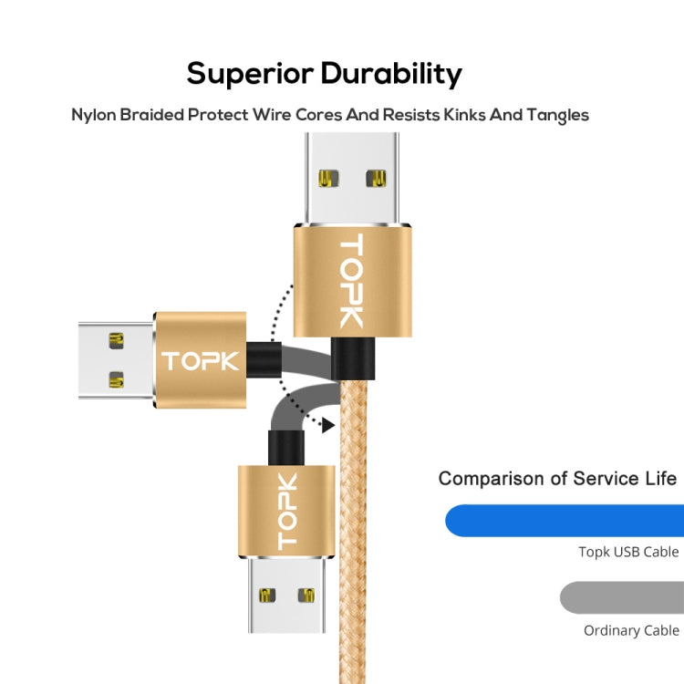 TOPK AM23 2m 2.4A Max USB to 8 Pin Nylon Braided Magnetic Charging Cable with LED Indicator(Gold) - Charging Cable & Head by TOPK | Online Shopping UK | buy2fix