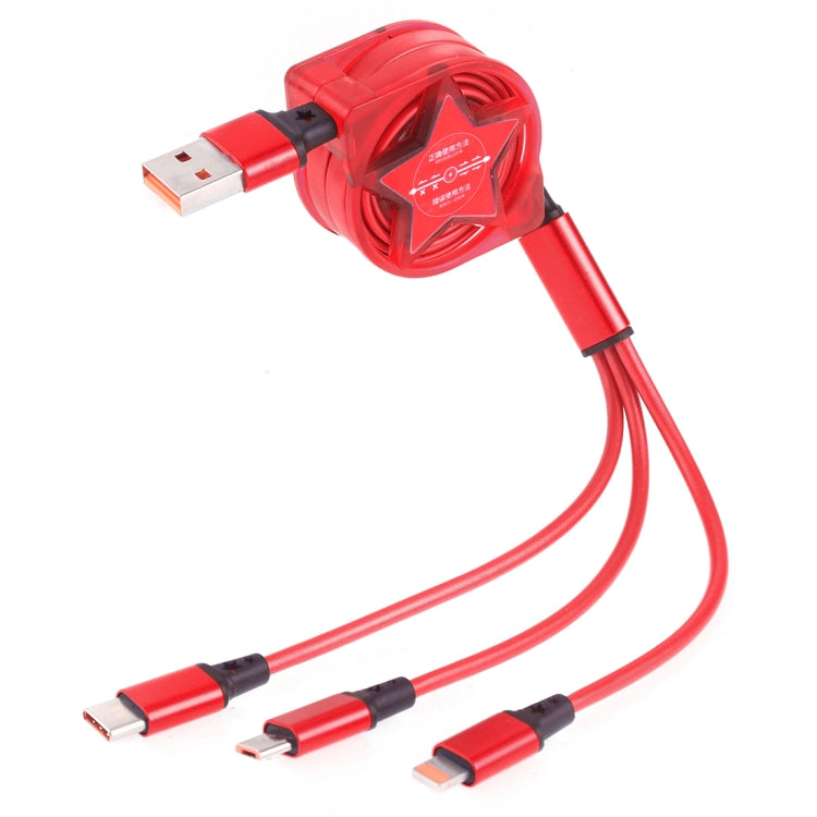 1.2m 3 in 1 USB to USB-C / Type-C + 8Pin + Micro USB Retractable Data Syn Charging Cable (Red) - Multifunction Cable by buy2fix | Online Shopping UK | buy2fix