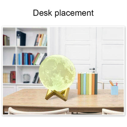 15cm Touch Control 3D Print Moon Lamp, USB Charging White + Yellow Light Color Changing LED Energy-saving Night Light with Wooden Holder Base - Night Lights by buy2fix | Online Shopping UK | buy2fix