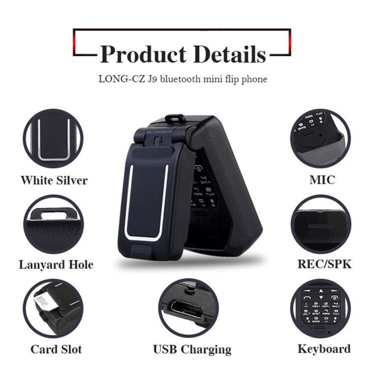 LONG-CZ J9 Mini Flip Style Mobile Phone, 0.66 inch, 18 Keys, Support Bluetooth, FM, SOS, Anti-lost, Magic Sound, Auto Answering, GSM, Single SIM(Black) - Others by buy2fix | Online Shopping UK | buy2fix