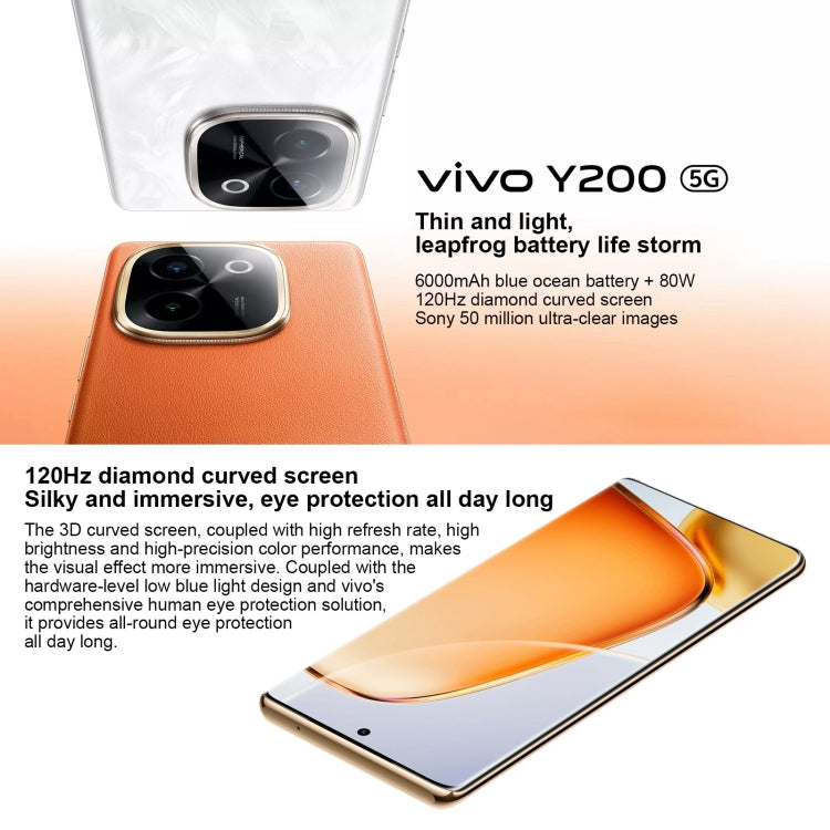 vivo Y200, Dual Back Cameras, 12GB+512GB, Face ID Screen Fingerprint Identification, 6.78 inch Android 14.0 OriginOS 4 Snapdragon 6 Gen 1 Octa Core 2.2GHz, OTG, Network: 5G, Support Google Play (Orange) - vivo by vivo | Online Shopping UK | buy2fix