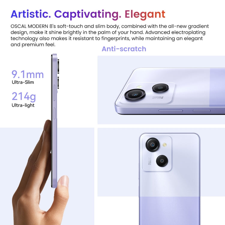 [HK Warehouse] Blackview Oscal MODERN 8, 8GB+128GB, Fingerprint Identification, 6.75 inch Android 13 Unisoc T616 Octa Core up to 2.2GHz, Network: 4G, OTG (Purple) - Blackview by Blackview | Online Shopping UK | buy2fix