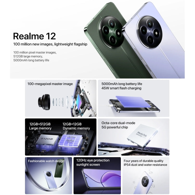 Realme 12, 12GB+512GB, Side Fingerprint Identification, 6.72 inch Realme UI 5.0 Dimensity 6100+ 5G Octa Core, NFC, Network: 5G, Support Google Play (Purple) - OPPO by Realme | Online Shopping UK | buy2fix