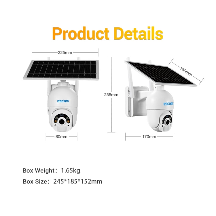 ESCAM QF450 HD 1080P 4G EU Version Solar Powered IP Camera with 16G Memory, Support Two-way Audio & PIR Motion Detection & Night Vision & TF Card - Dome Camera by ESCAM | Online Shopping UK | buy2fix