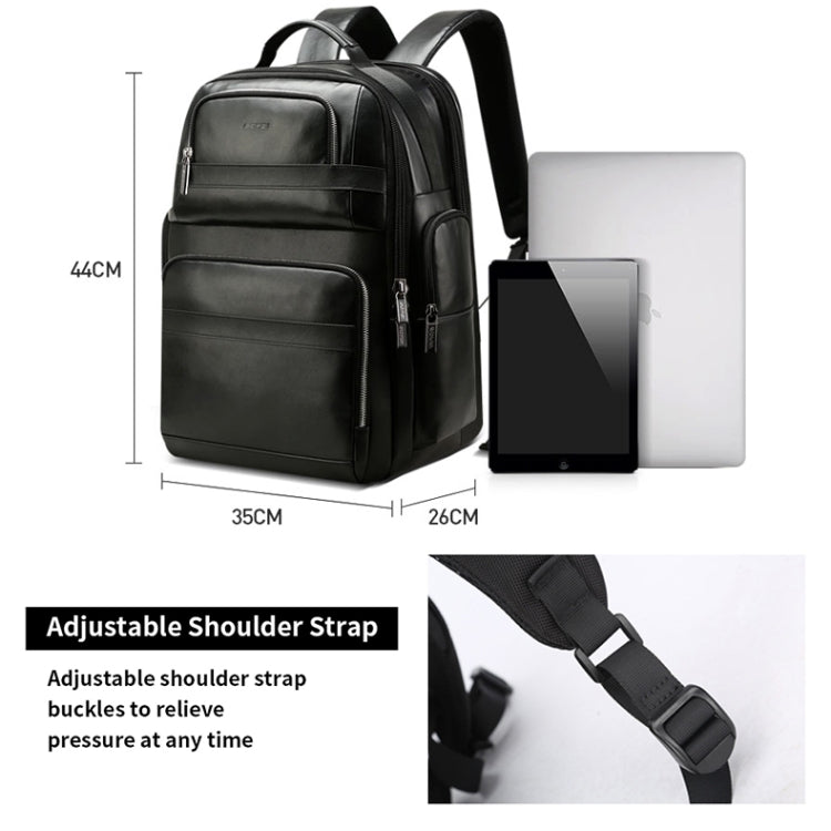 Bopai 851-019811 Large Capacity Anti-theft Waterproof Leathar Backpack Laptop Tablet Bag for 15.6 inch and Below, with USB Charging Port(Black) - Backpack by Bopai | Online Shopping UK | buy2fix