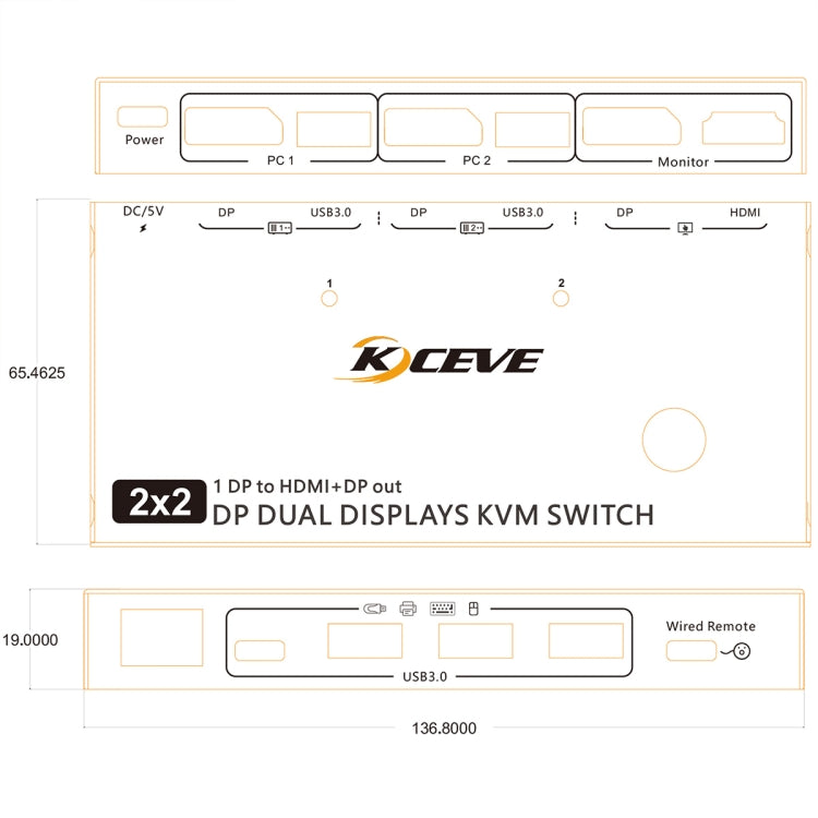 KC-KVM212DH 4K 60HZ USB3.0 DP Dual Display KVM Switcher with MST Dual Screen Extension Replication - Switch by buy2fix | Online Shopping UK | buy2fix