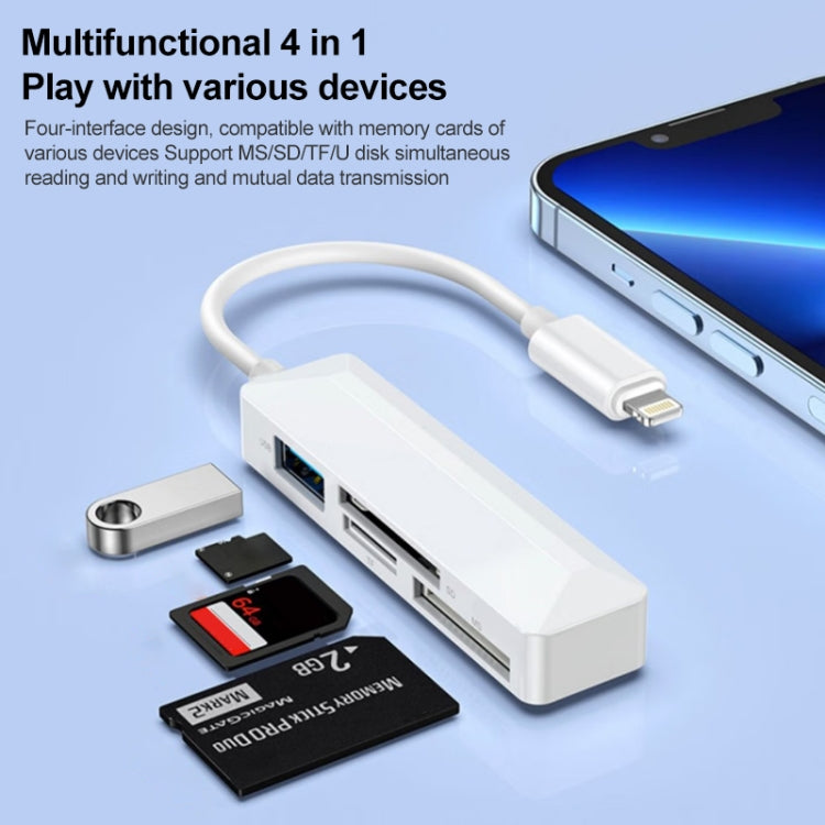 4 in 1 MS + SD + TF + USB2.0 Multi-function Card Reader for 8 Pin Devices - U Disk & Card Reader by buy2fix | Online Shopping UK | buy2fix