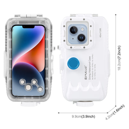 PULUZ 40m/130ft Waterproof Diving Case for iPhone 16 / 15 / 15 Pro / 14 / 14 Pro / 13 / 13 Pro / 12 / 12 Pro, with One-way Valve Photo Video Taking Underwater Housing Cover(White) - iPhone 14 Cases by PULUZ | Online Shopping UK | buy2fix