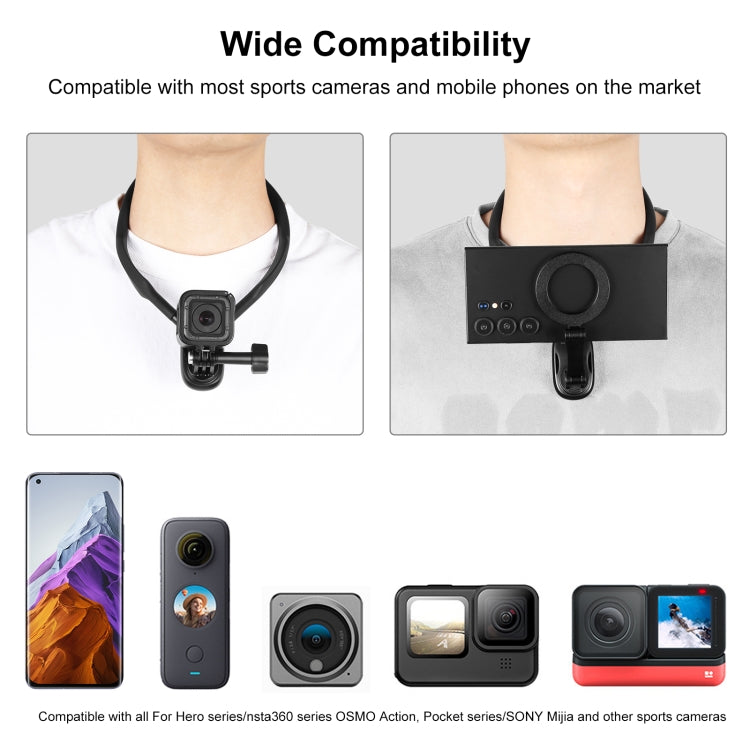 PULUZ Magnetic Collar Bracket POV View Mount with Phone Clamp for GoPro Action Cameras / Phones (Black) - Holder by PULUZ | Online Shopping UK | buy2fix