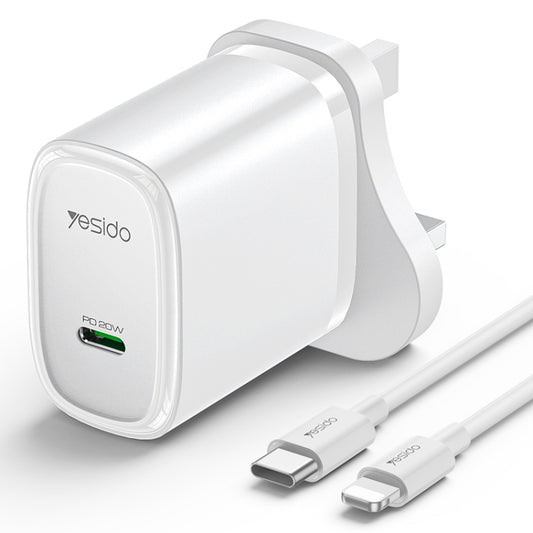 Yesido YC76L PD 20W USB-C / Type-C Port Quick Charger with Type-C to 8 Pin Cable, UK Plug (White) - USB Charger by Yesido | Online Shopping UK | buy2fix