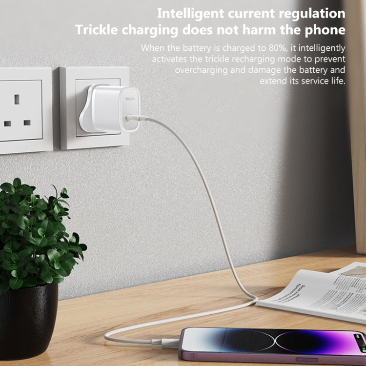 Yesido YC76BL PD 20W USB-C / Type-C Port Quick Charger with Type-C to 8 Pin Cable, UK Plug (Black) - USB Charger by Yesido | Online Shopping UK | buy2fix