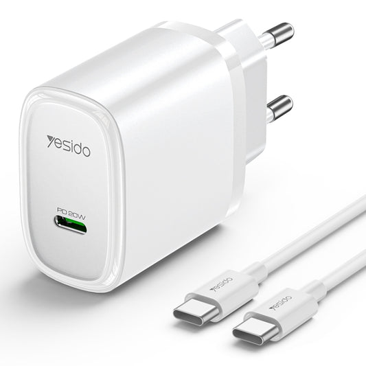 Yesido YC57C PD 20W USB-C / Type-C Port Quick Charger with Type-C to Type-C Cable, EU Plug (White) - USB Charger by Yesido | Online Shopping UK | buy2fix