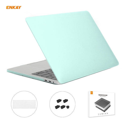 ENKAY 3 in 1 Matte Laptop Protective Case + EU Version TPU Keyboard Film + Anti-dust Plugs Set for MacBook Pro 13.3 inch A1706 / A1989 / A2159 (with Touch Bar)(Green) - MacBook Pro Cases by ENKAY | Online Shopping UK | buy2fix