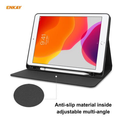 For iPad 10.2 2021 / 2020 / 2019 ENKAY ENK-8023 Cow Texture PU Leather + TPU Smart Case with Pen Slot(Black) - iPad 10.2 Cases by ENKAY | Online Shopping UK | buy2fix