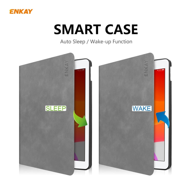 For iPad 10.2 2021 / 2020 / 2019 ENKAY ENK-8023 Cow Texture PU Leather + TPU Smart Case with Pen Slot(Grey) - iPad 10.2 Cases by ENKAY | Online Shopping UK | buy2fix