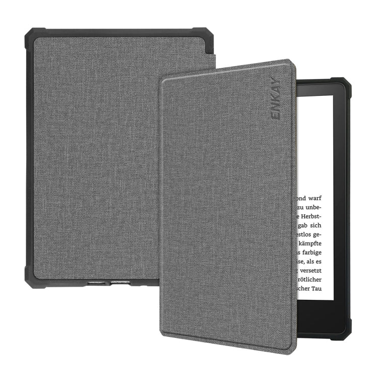 For Amazon Kindle Paperwhite 5 2021 ENKAY Solid Color Denim Texture Horizontal Flip Leather Tablet Case with Sleep / Wake-up Function(Grey) - Amazon by ENKAY | Online Shopping UK | buy2fix