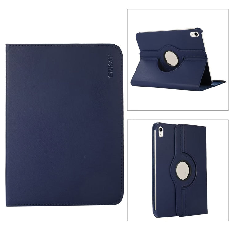 For iPad 10th Gen 10.9 2022 ENKAY Hat-Prince 360 Degree Rotation Litchi Leather Smart Tablet Case(Dark Blue) - iPad 10th Gen 10.9 Cases by ENKAY | Online Shopping UK | buy2fix