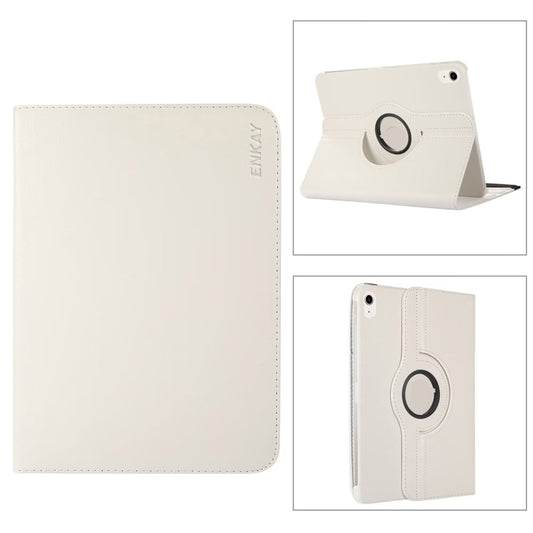 For iPad 10th Gen 10.9 2022 ENKAY Hat-Prince 360 Degree Rotation Litchi Leather Smart Tablet Case(White) - iPad 10th Gen 10.9 Cases by ENKAY | Online Shopping UK | buy2fix