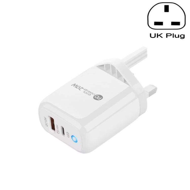 PD04 PD20W Type-C + QC18W USB Mobile Phone Charger with LED Indicator, UK Plug(White) - USB Charger by buy2fix | Online Shopping UK | buy2fix