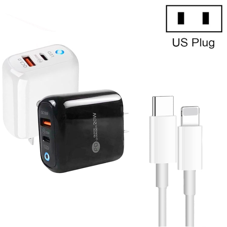 PD04 Type-C + USB Mobile Phone Charger with Type-C to 8 Pin Cable, US Plug(White) - USB Charger by buy2fix | Online Shopping UK | buy2fix