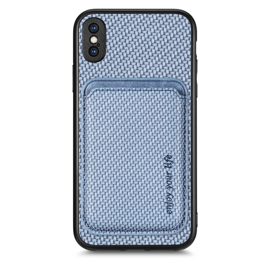 For iPhone X / XS Carbon Fiber Leather Card Magsafe Magnetic Phone Case(Blue) - More iPhone Cases by buy2fix | Online Shopping UK | buy2fix