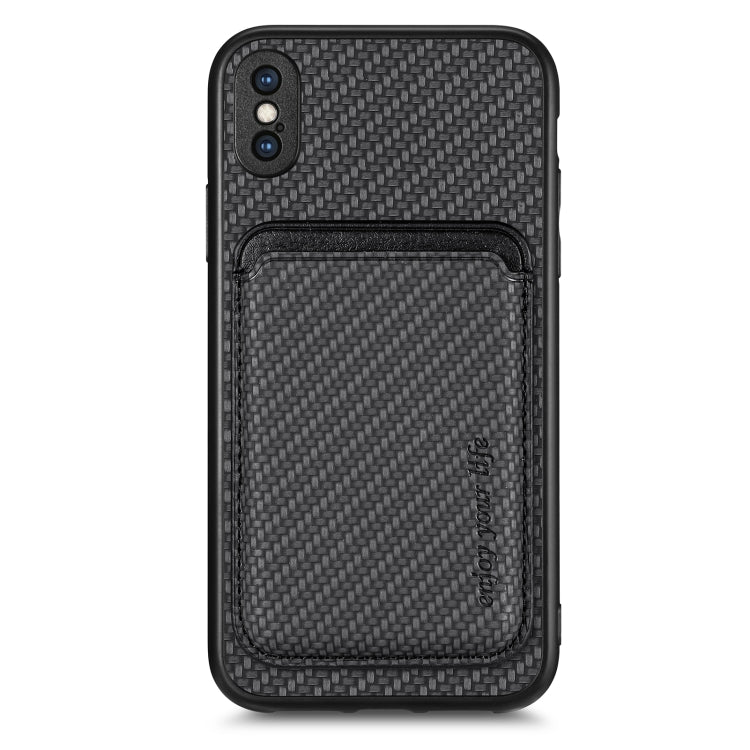 For iPhone XS Max Carbon Fiber Leather Card Magsafe Magnetic Phone Case(Black) - More iPhone Cases by buy2fix | Online Shopping UK | buy2fix