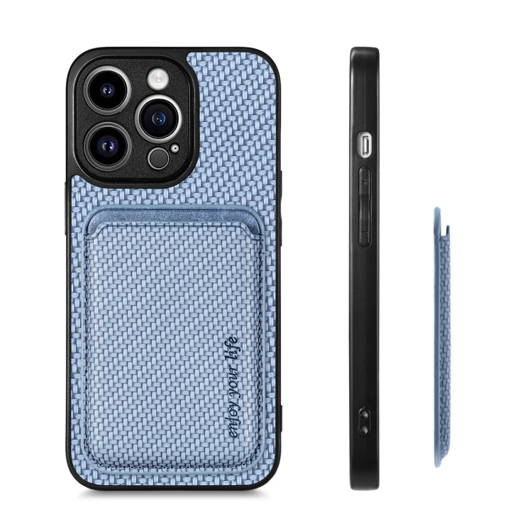 For iPhone 13 Pro Max Carbon Fiber Leather Card Magsafe Magnetic Phone Case(Blue) - iPhone 13 Pro Max Cases by buy2fix | Online Shopping UK | buy2fix