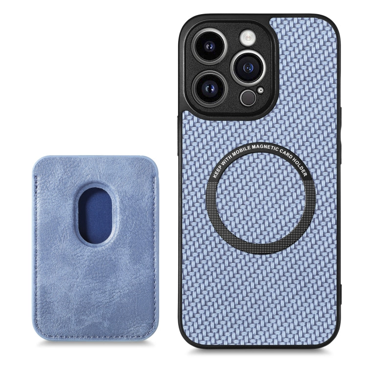 For iPhone 13 Pro Max Carbon Fiber Leather Card Magsafe Magnetic Phone Case(Blue) - iPhone 13 Pro Max Cases by buy2fix | Online Shopping UK | buy2fix