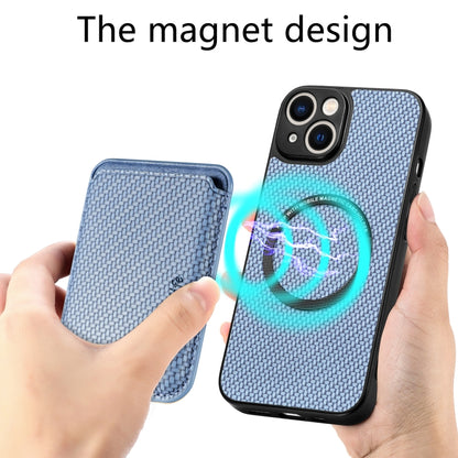 For iPhone 14 Carbon Fiber Leather Card Magsafe Magnetic Phone Case(Blue) - iPhone 14 Cases by buy2fix | Online Shopping UK | buy2fix