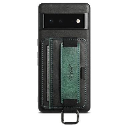 For Googel Pixel 6a Suteni H13 Card Wallet Wrist Strap Holder PU Phone Case(Black) - Google Cases by Suteni | Online Shopping UK | buy2fix