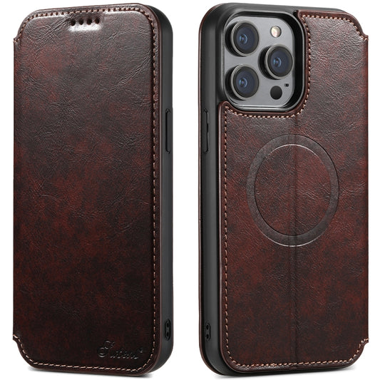 For iPhone 13 Pro Max Suteni J05 Leather Magnetic Magsafe Phone Case(Brown) - iPhone 13 Pro Max Cases by Suteni | Online Shopping UK | buy2fix