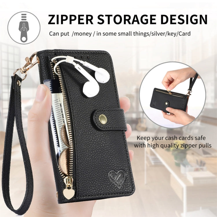 For iPhone 16 Plus Love Zipper Lanyard Leather Phone Case(Black) - iPhone 16 Plus Cases by buy2fix | Online Shopping UK | buy2fix