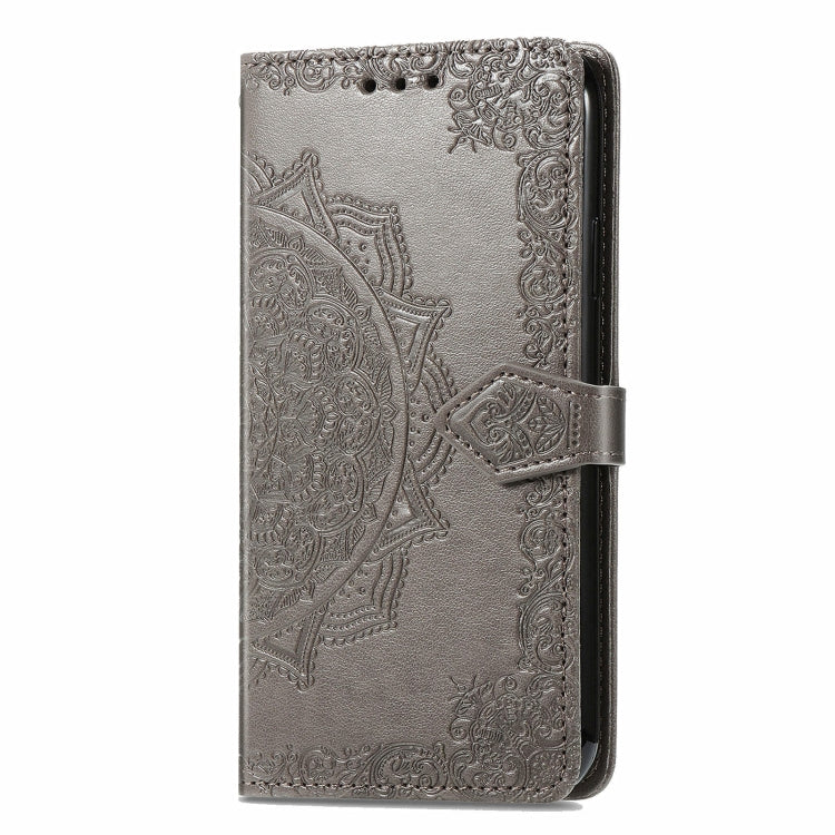 For OnePlus 12 Mandala Flower Embossed Leather Phone Case(Gray) - OnePlus Cases by buy2fix | Online Shopping UK | buy2fix