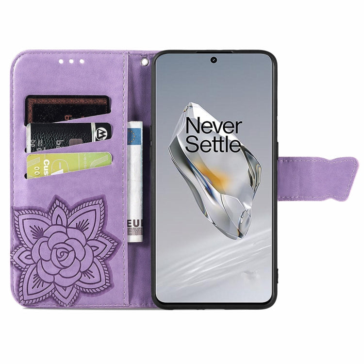 For OnePlus 12 Butterfly Love Flower Embossed Leather Phone Case(Light Purple) - OnePlus Cases by buy2fix | Online Shopping UK | buy2fix