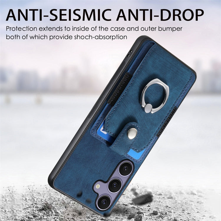 For Samsung Galaxy S25+ 5G Retro Skin-feel Ring Card Wallet Phone Case(Blue) - Galaxy S25+ 5G Cases by buy2fix | Online Shopping UK | buy2fix