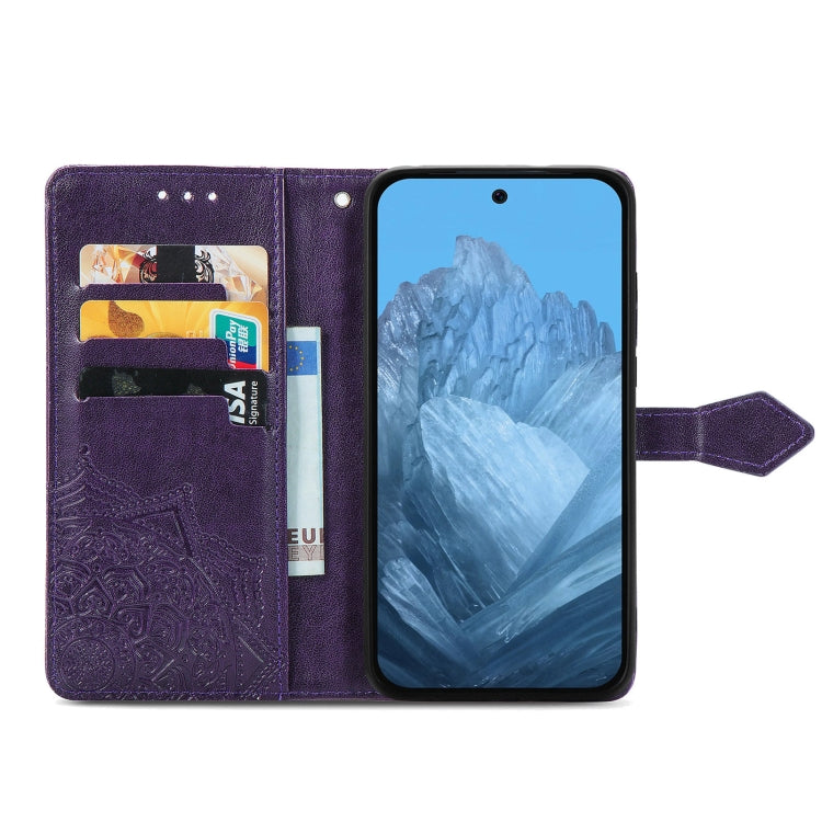 For Google Pixel 9 Mandala Flower Embossed Leather Phone Case(Purple) - Google Cases by buy2fix | Online Shopping UK | buy2fix