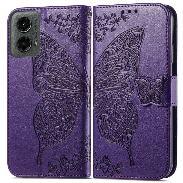 For Motorola Moto G 5G 2024 Butterfly Love Flower Embossed Leather Phone Case(Dark Purple) - Motorola Cases by buy2fix | Online Shopping UK | buy2fix