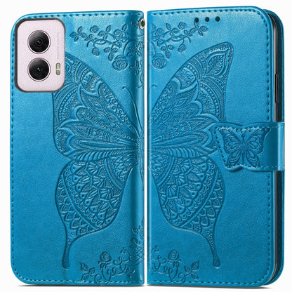 For Motorola Moto G Power 2024 Butterfly Love Flower Embossed Leather Phone Case(Blue) - Motorola Cases by buy2fix | Online Shopping UK | buy2fix