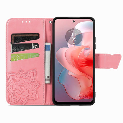 For Motorola Moto G Power 2024 Butterfly Love Flower Embossed Leather Phone Case(Pink) - Motorola Cases by buy2fix | Online Shopping UK | buy2fix